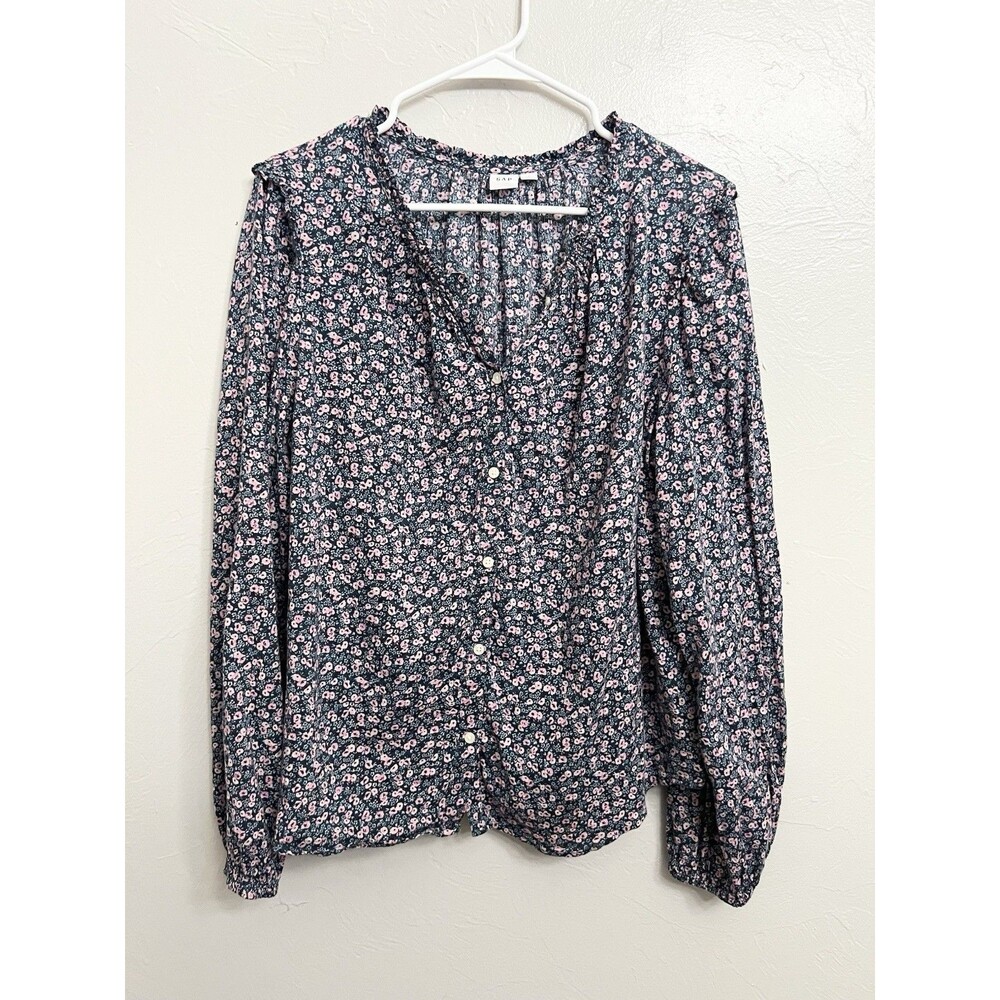 GAP Navy Floral Button-Front Blouse with Pink Accents - Picture 2 of 9